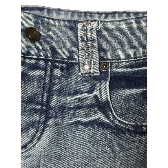 NEW Y2k Edge Womens M Denim Mini Skirt Rhinestone Trim Sparkle Bling Club party - Picture 7 of 10